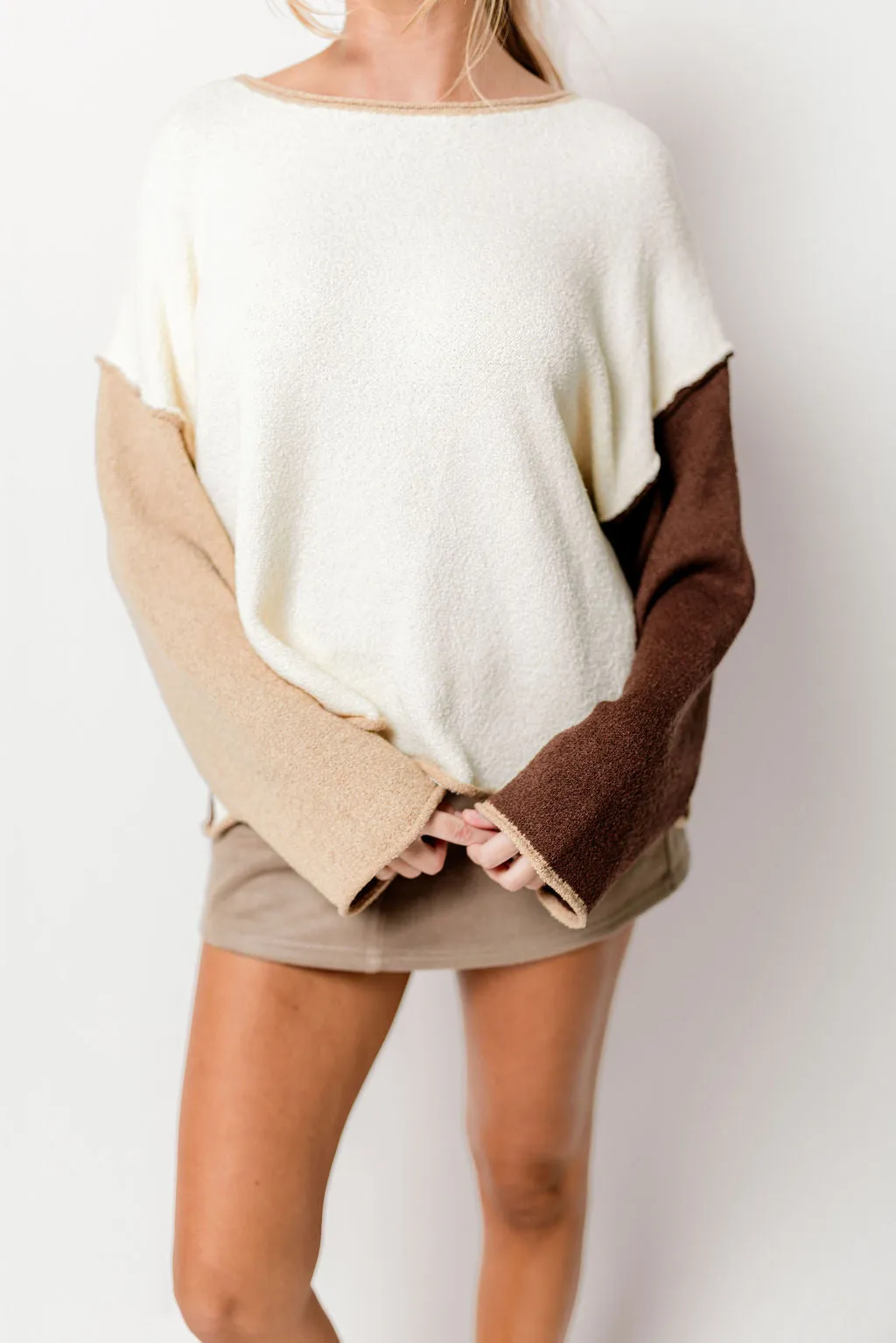 Kit Colorblock Knit Rolled-Edge Sweater in Cream/Brown *Final Sale* sold by Worth Collective product image thumbnail 2