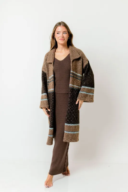 Gloria Striped Confetti-Knit Duster Cardigan in Taupe *Final Sale* made by Promesa