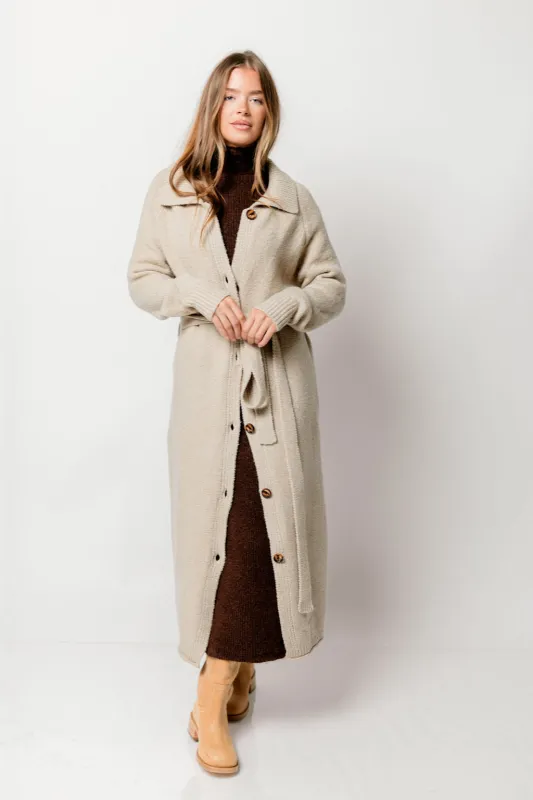 Abigail Belted Long Cardigan in Oat *Final Sale* sold by Worth Collective