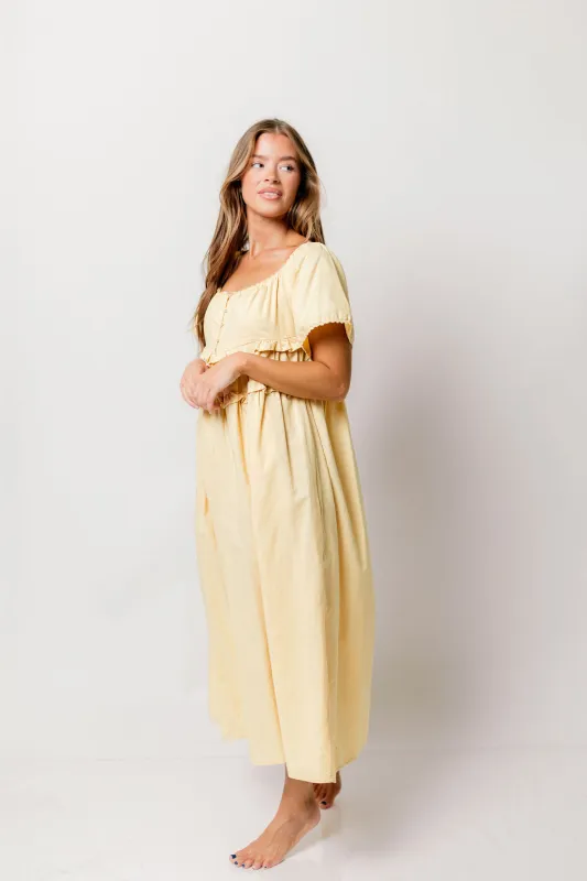 Tawny Long Smock Linen Midi Dress in Muted Yellow sold by Worth Collective