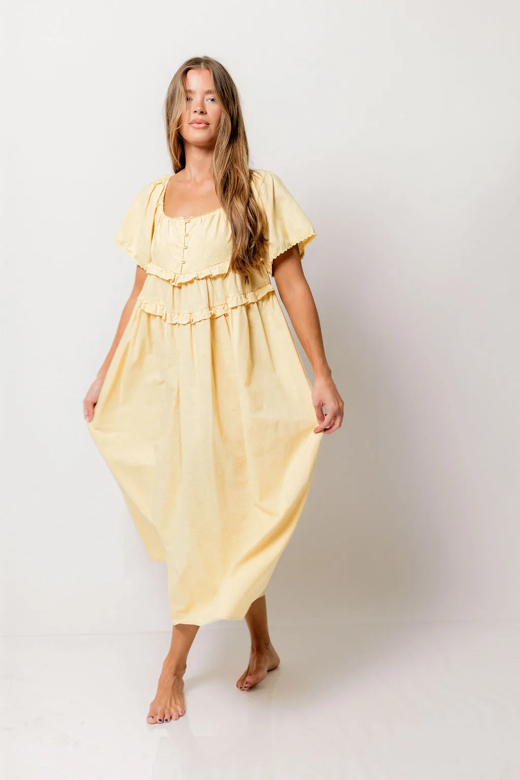 Tawny Long Smock Linen Midi Dress in Muted Yellow sold by Worth Collective product image thumbnail 2