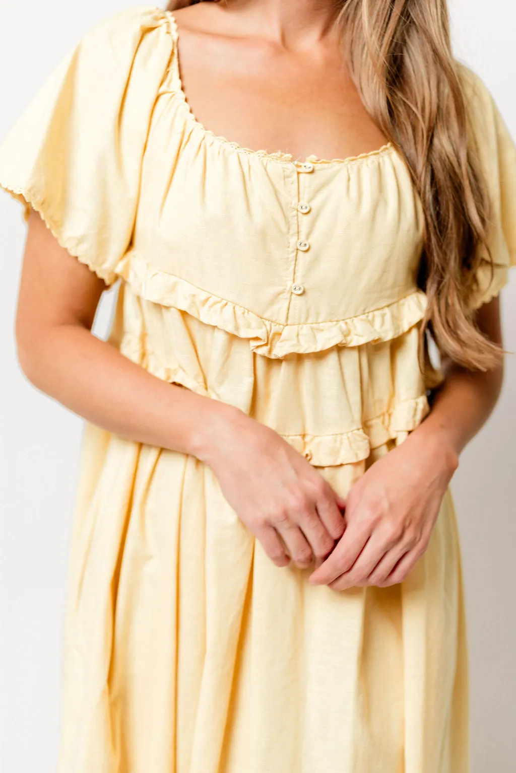 Tawny Long Smock Linen Midi Dress in Muted Yellow sold by Worth Collective product image thumbnail 3