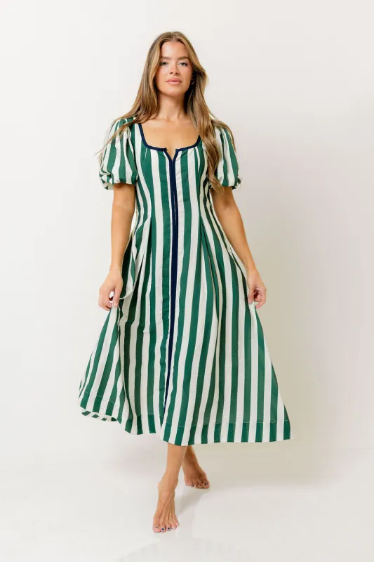 Lois Bold Striped Midi Dress in Green sold by Worth Collective
