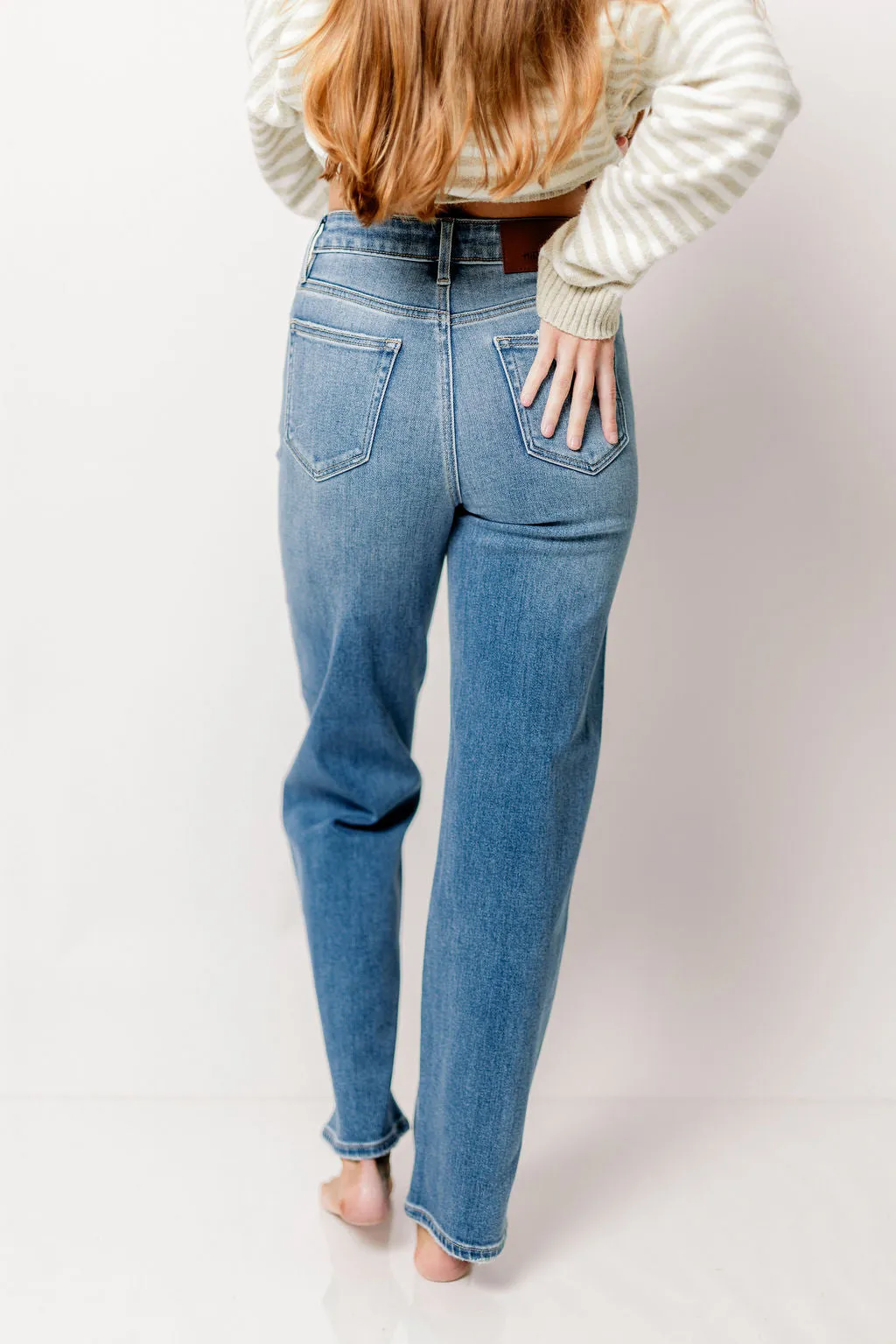 Tracey High Rise Straight Jean with 30” Inseam in Medium Dark sold by Worth Collective product image thumbnail 4