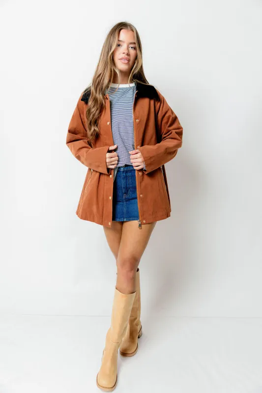 Tania Cotton Barn Jacket in Cognac sold by Worth Collective