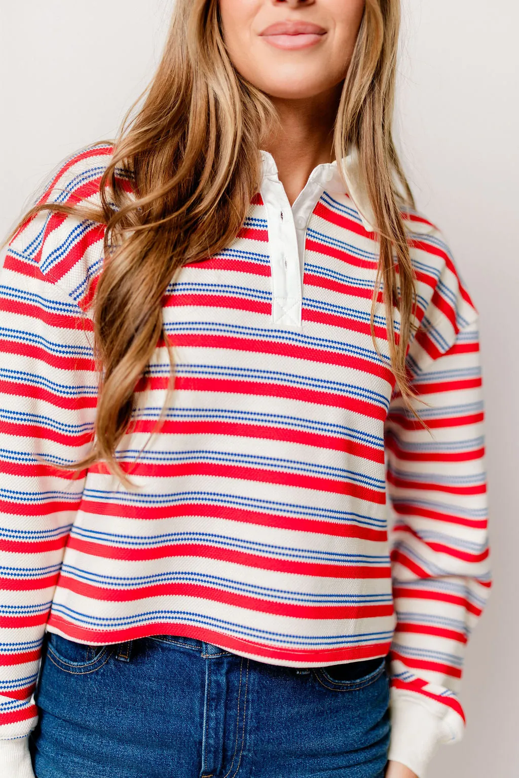 Wesley Rugby Stripe Cropped Polo Shirt in Red sold by Worth Collective product image thumbnail 3