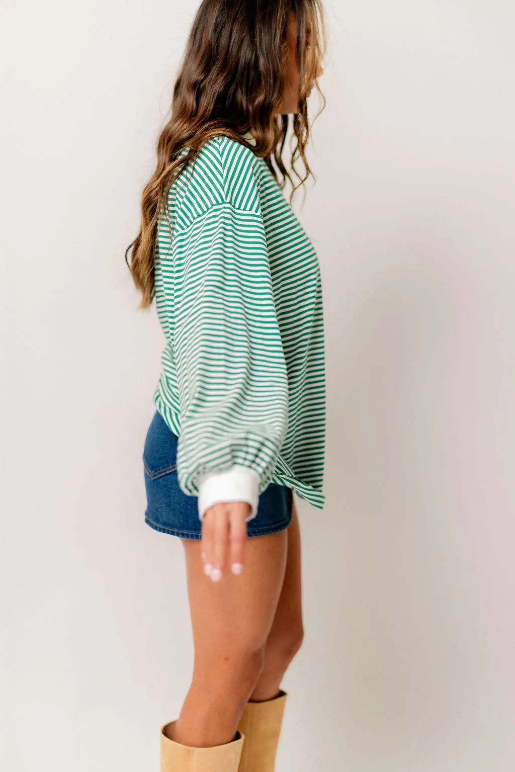 Benni Crew Neck Striped Long Sleeve Top in Apple Green sold by Worth Collective product image thumbnail 4