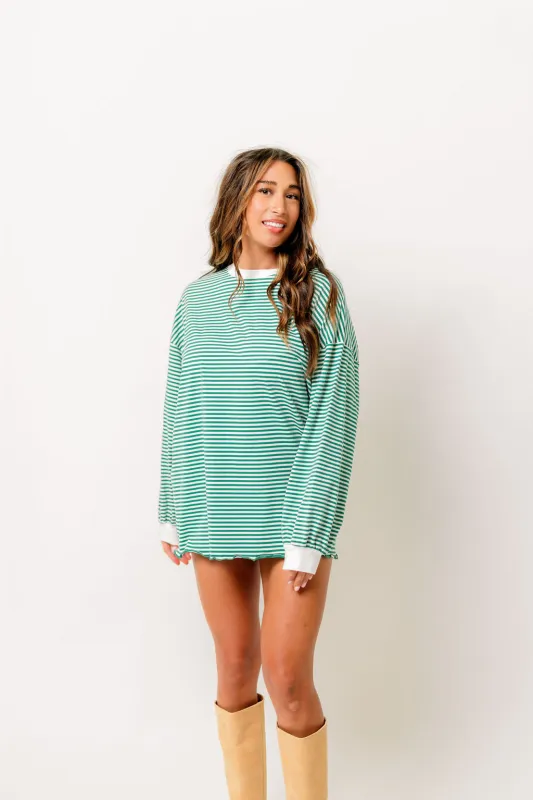 Benni Crew Neck Striped Long Sleeve Top in Apple Green sold by Worth Collective