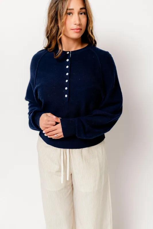 Leona Button Front Sweater in Navy/Grey *Final Sale* sold by Worth Collective