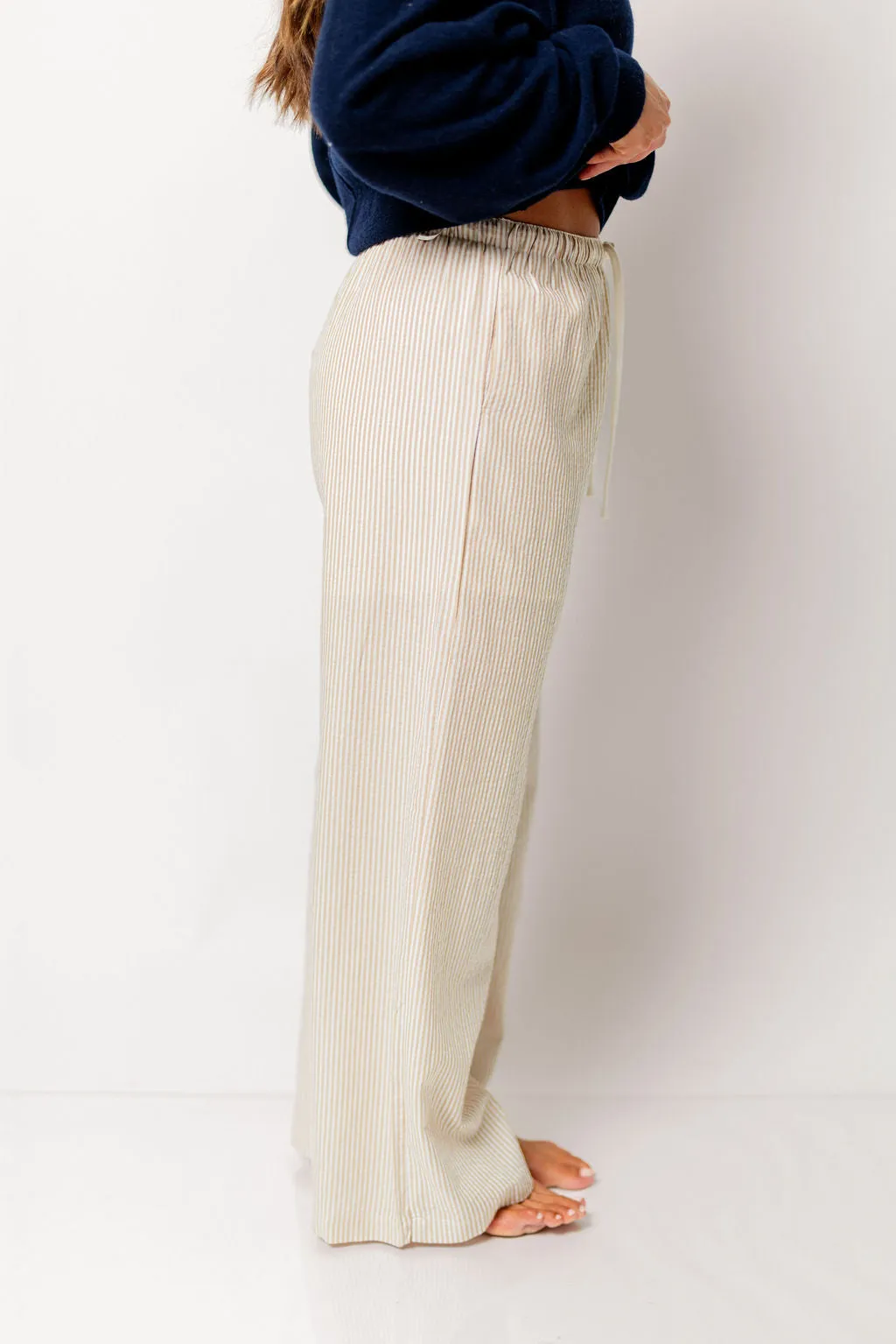 Cal Drawstring Waist Striped Pants in Taupe Multi *Final Sale* sold by Worth Collective product image thumbnail 3