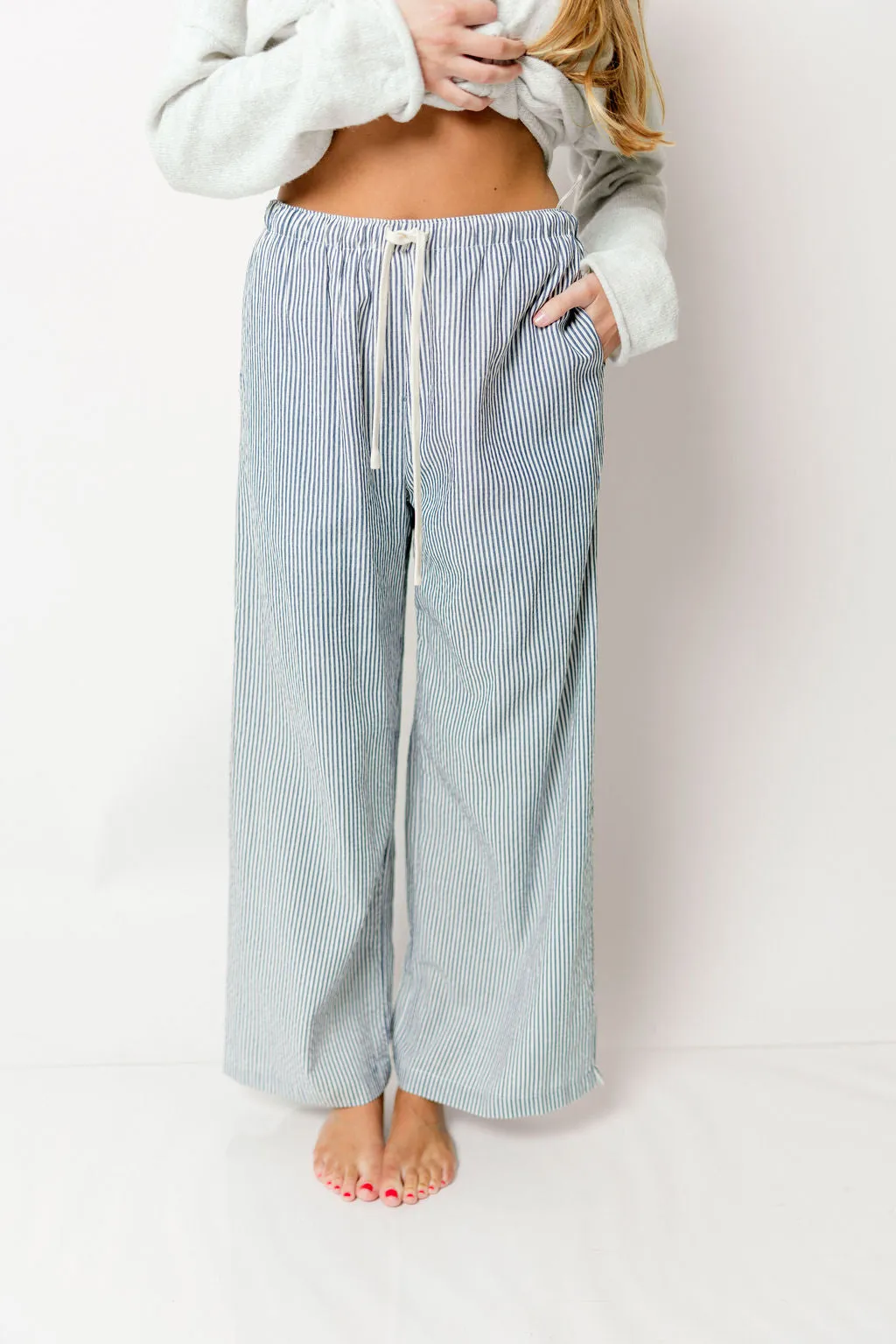 Cal Drawstring Waist Striped Pants in Navy Multi *Final Sale* sold by Worth Collective product image thumbnail 4