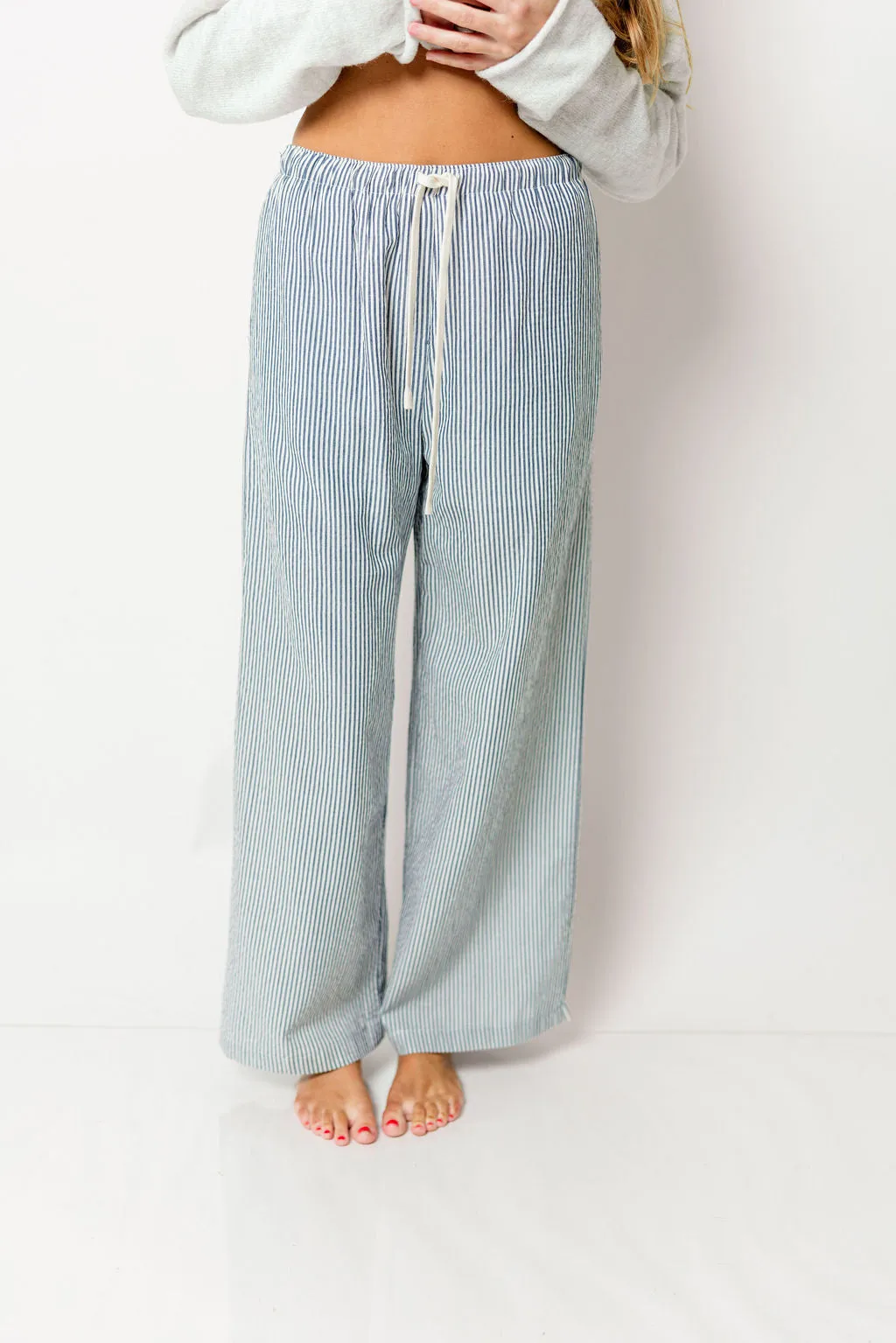 Cal Drawstring Waist Striped Pants in Navy Multi *Final Sale* sold by Worth Collective