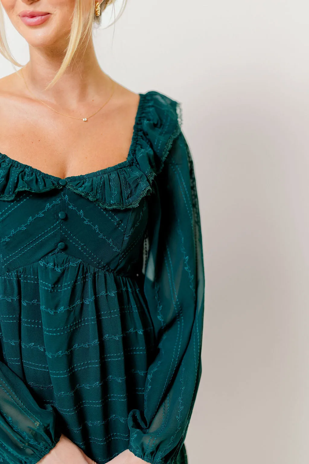 Sabrina Ruffle Trim Tiered Maxi Dress in Deep Green sold by Worth Collective product image thumbnail 5