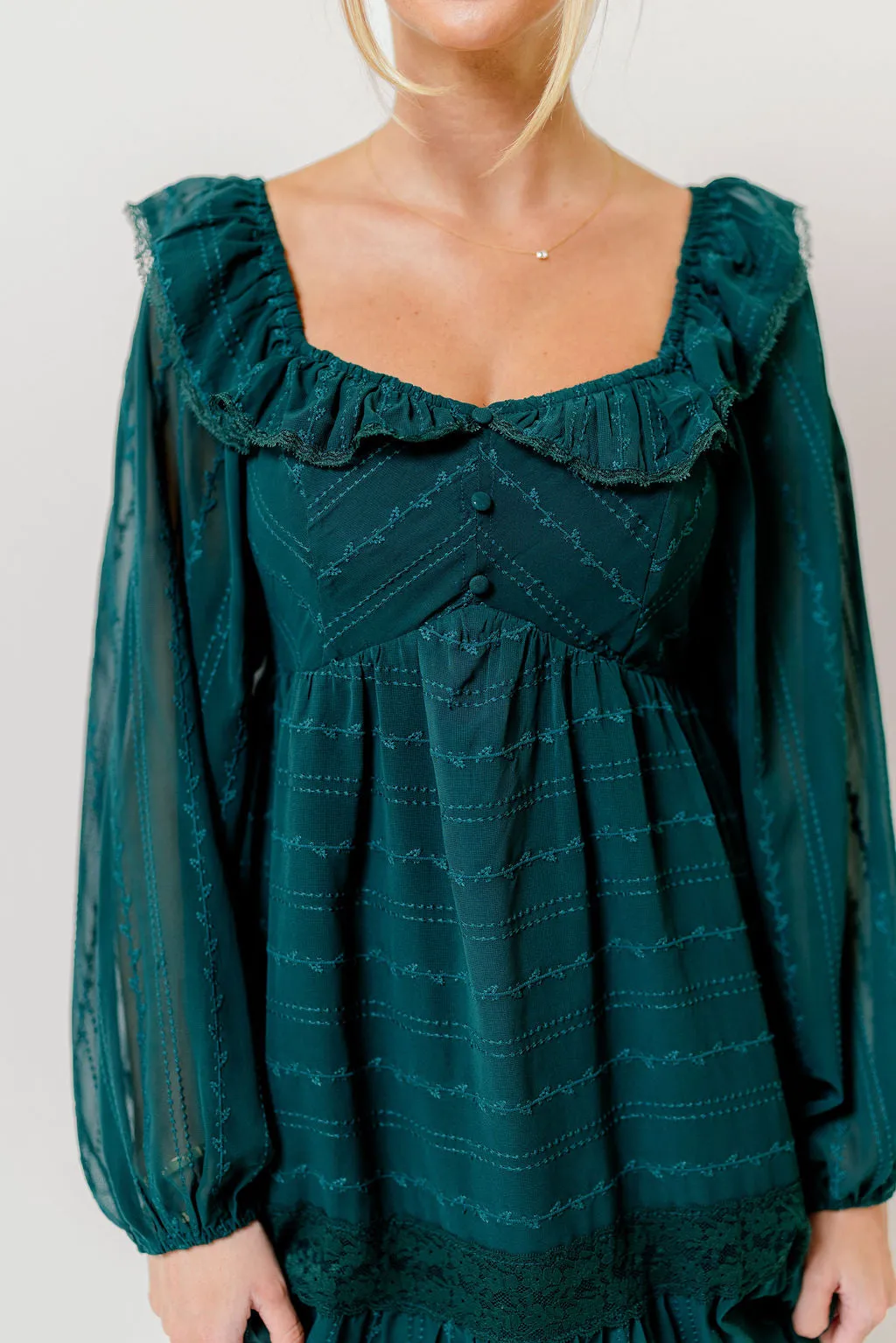 Sabrina Ruffle Trim Tiered Maxi Dress in Deep Green sold by Worth Collective product image thumbnail 4