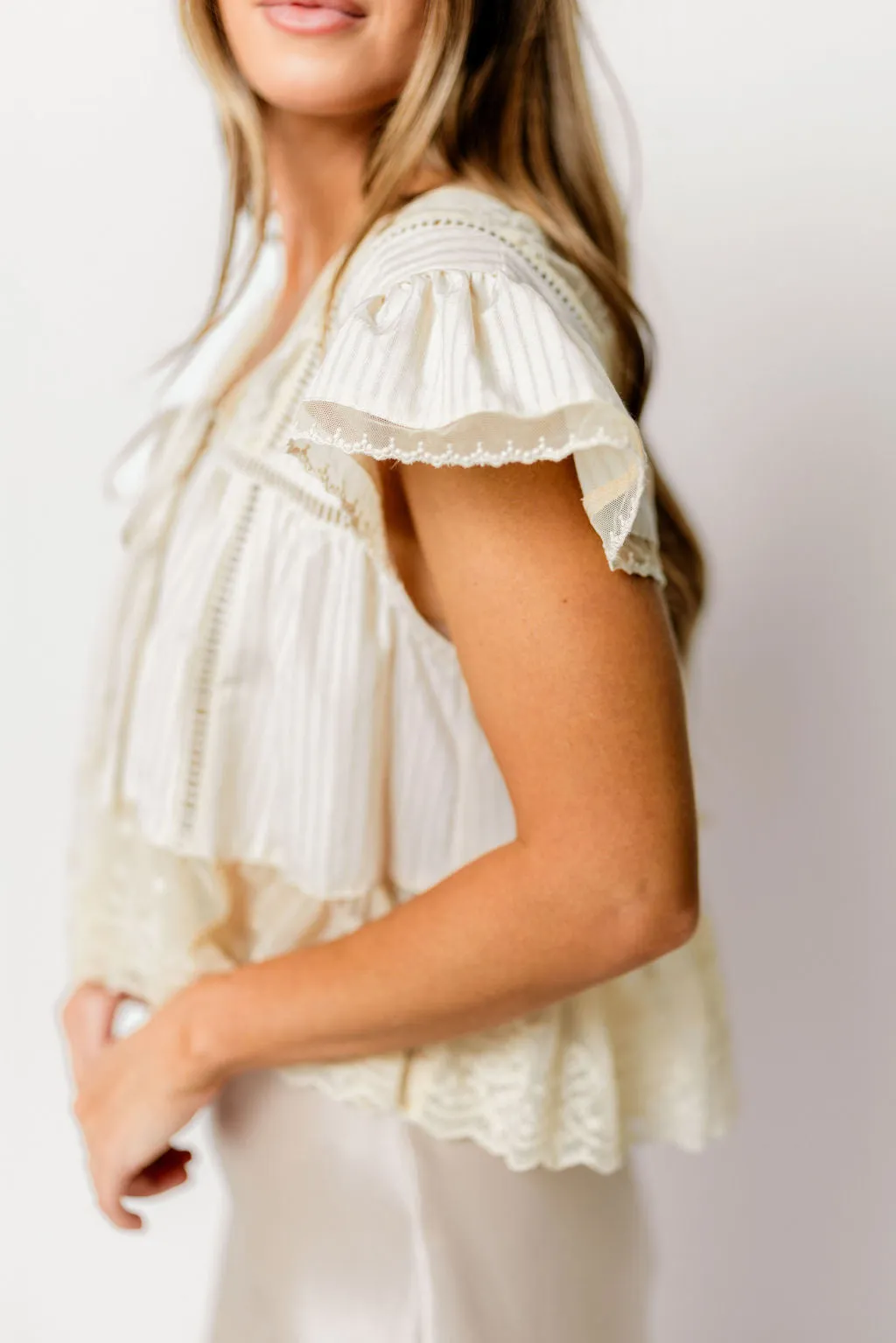 Lexi Lace Trimmed Blouse in Sand sold by Worth Collective product image thumbnail 3