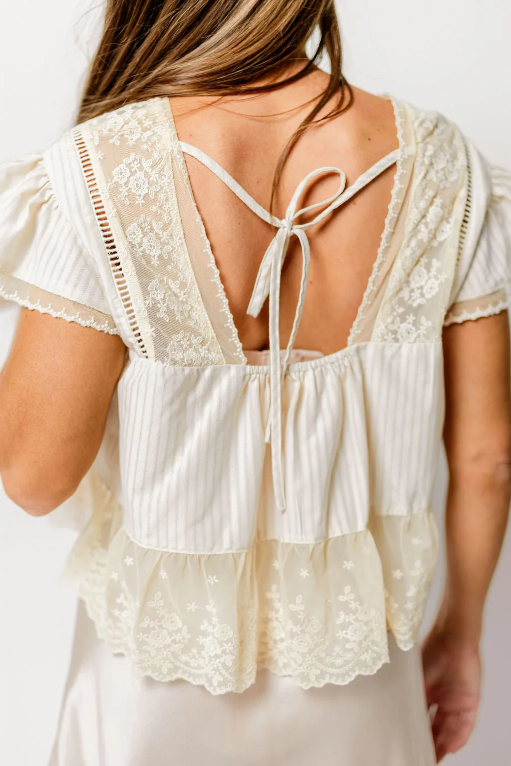 Lexi Lace Trimmed Blouse in Sand sold by Worth Collective product image thumbnail 4