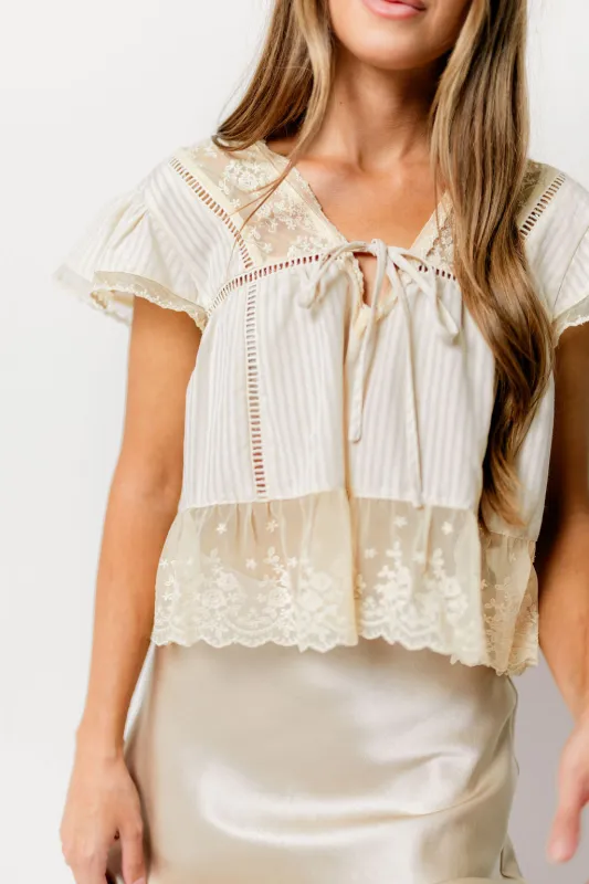 Lexi Lace Trimmed Blouse in Sand sold by Worth Collective