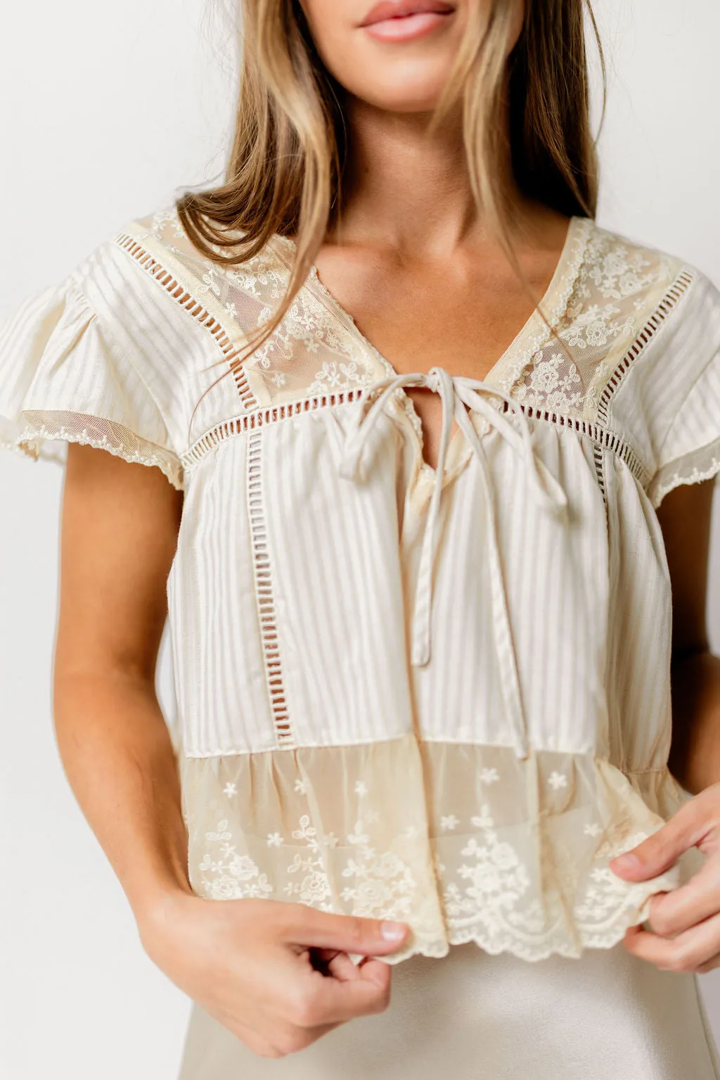 Lexi Lace Trimmed Blouse in Sand sold by Worth Collective product image thumbnail 2