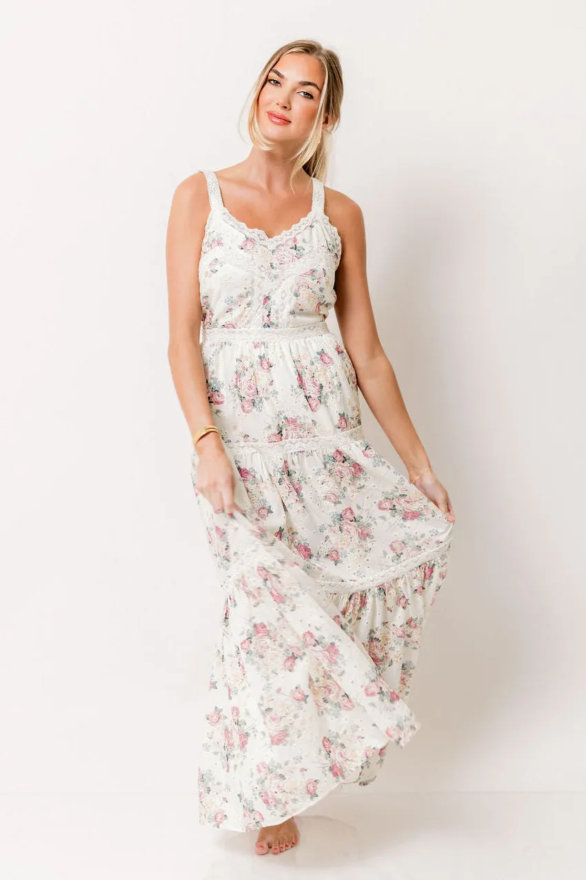 Ella Floral Maxi Dress in Cream/Berry sold by Worth Collective