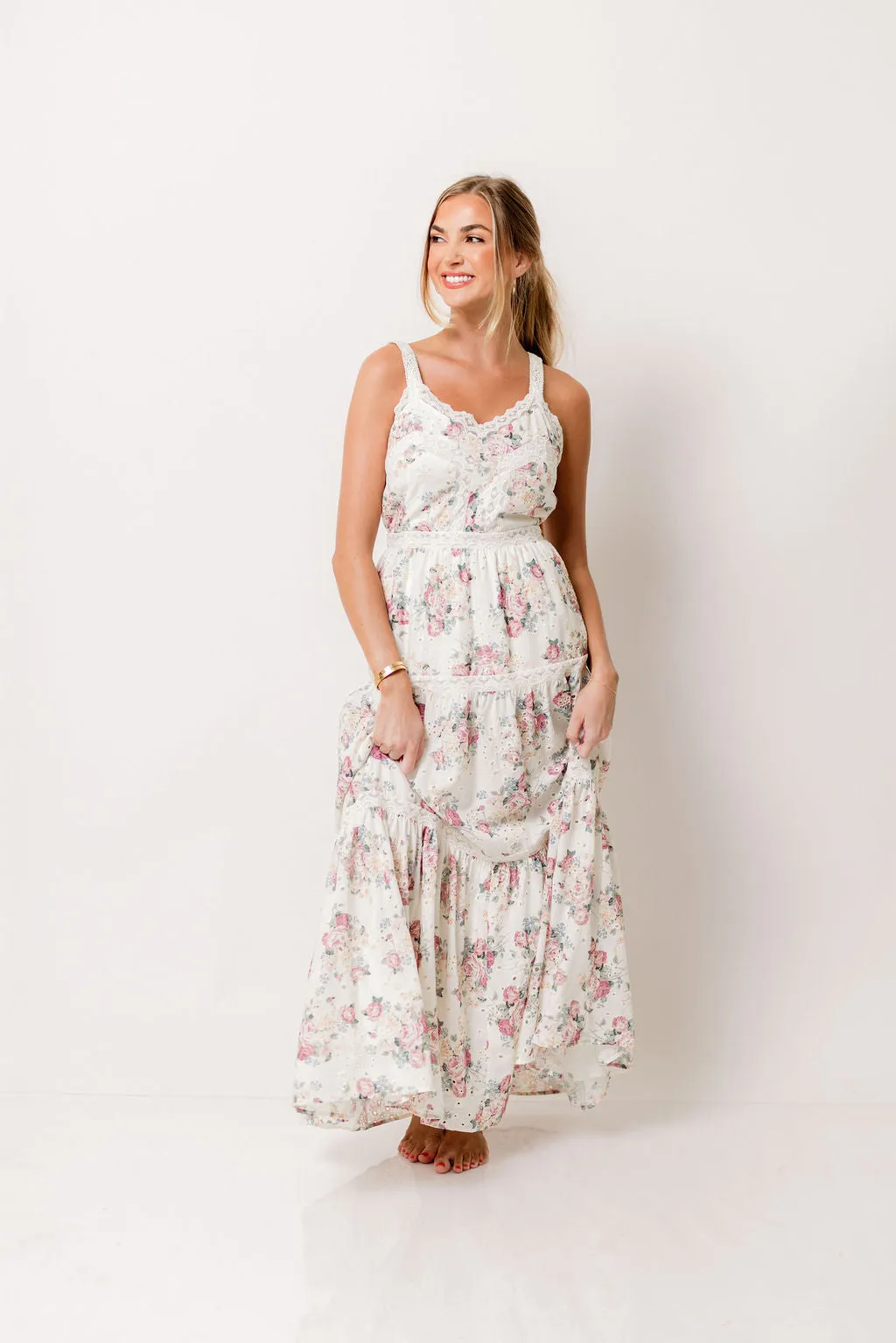 Ella Floral Maxi Dress in Cream/Berry sold by Worth Collective product image thumbnail 5
