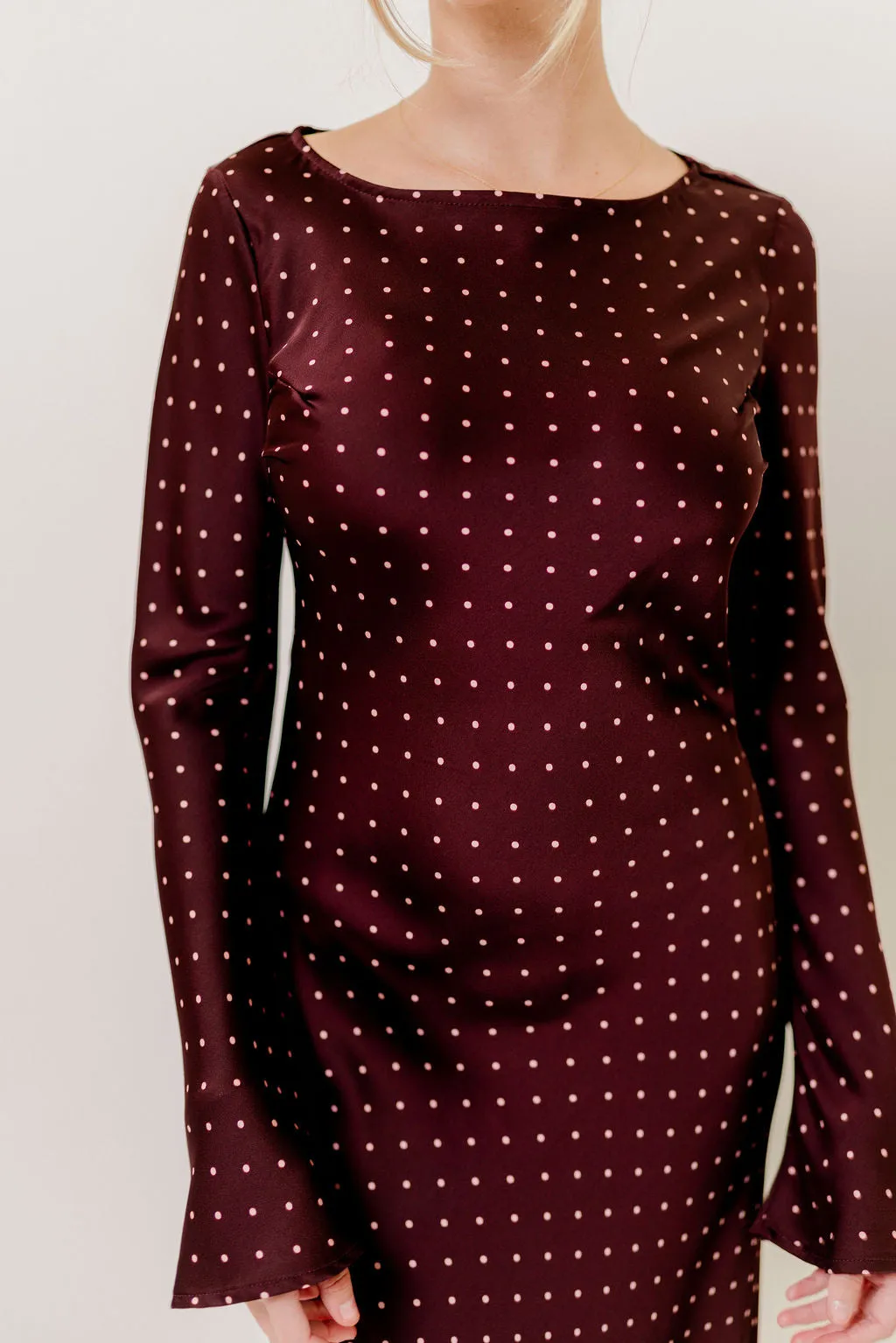 Georgie Polka Dot Maxi Dress in Burgundy sold by Worth Collective product image thumbnail 3