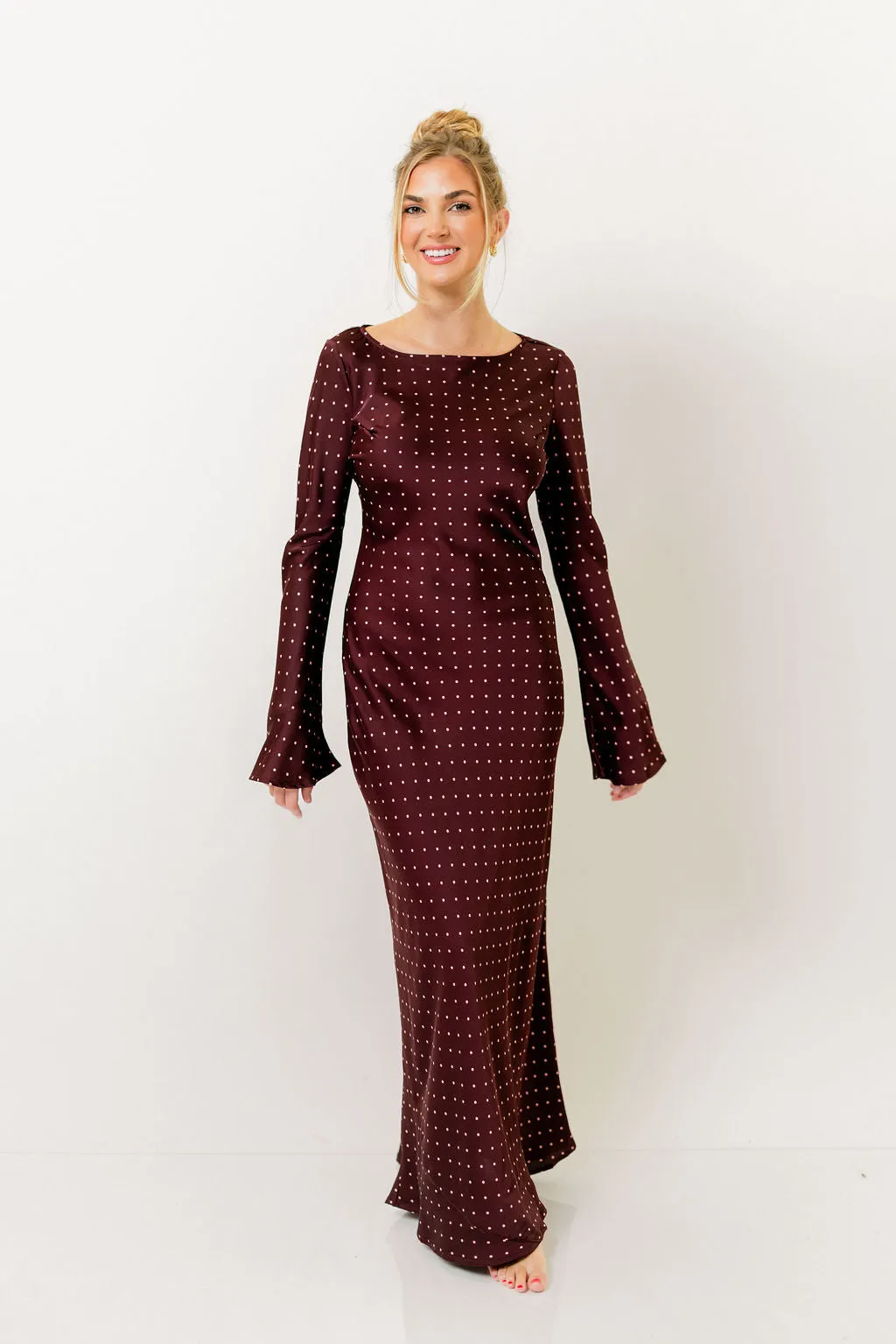 Georgie Polka Dot Maxi Dress in Burgundy sold by Worth Collective product image thumbnail 2