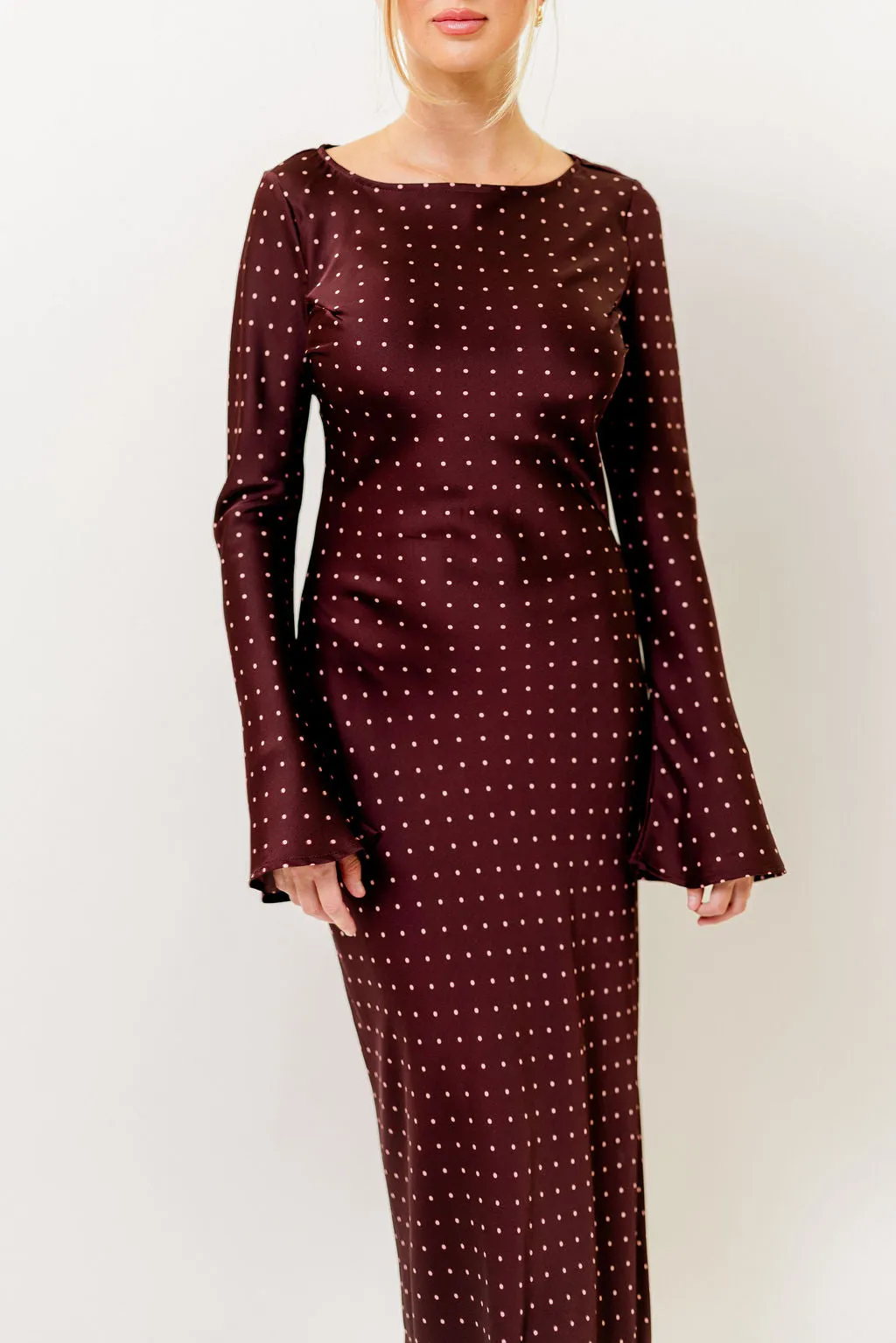 Georgie Polka Dot Maxi Dress in Burgundy sold by Worth Collective product image thumbnail 5