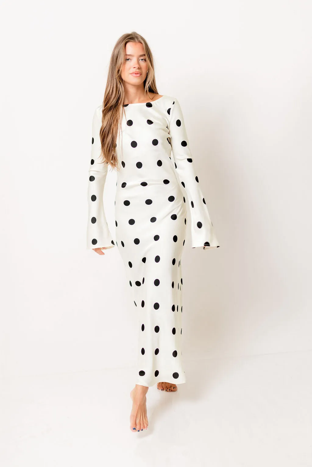 Georgie Polka Dot Maxi Dress in Cream sold by Worth Collective