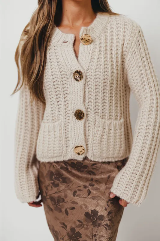 Goldie Chunky Knit Cardigan in Cream sold by Worth Collective