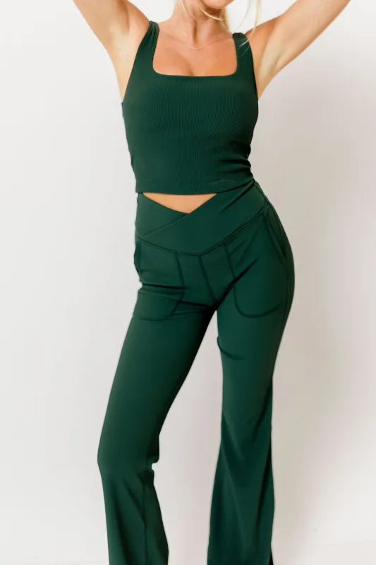 Avi Ribbed Square Neck Crop Top in Regency Green sold by Worth Collective