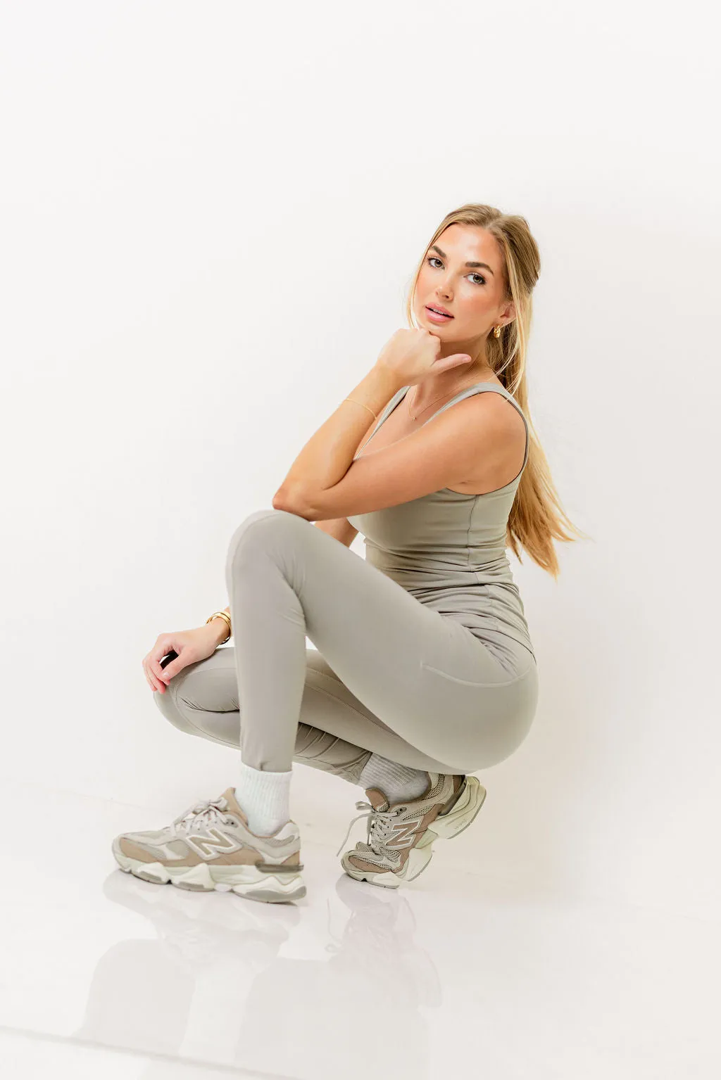 Taz Butter Soft Yoga Pants with Side Pockets in Stone Taupe sold by Worth Collective product image thumbnail 4