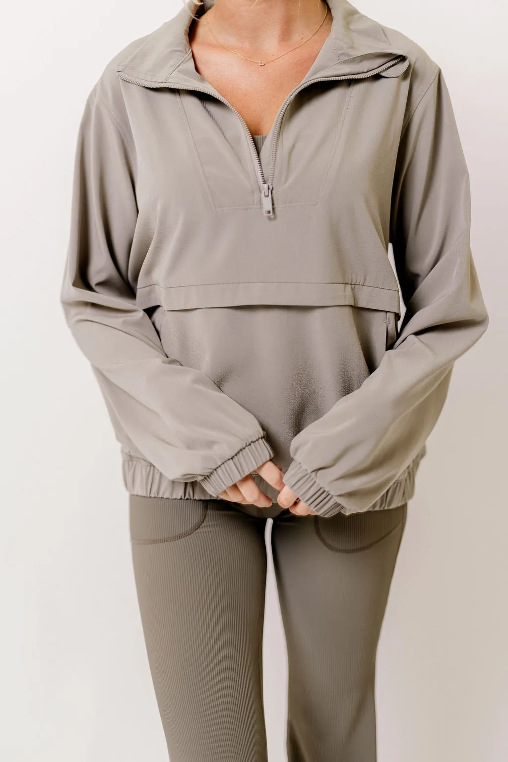 Atlas Crinkle Woven Quarter Zip Active Jacket in Stone Taupe *Final Sale* sold by Worth Collective product image thumbnail 3