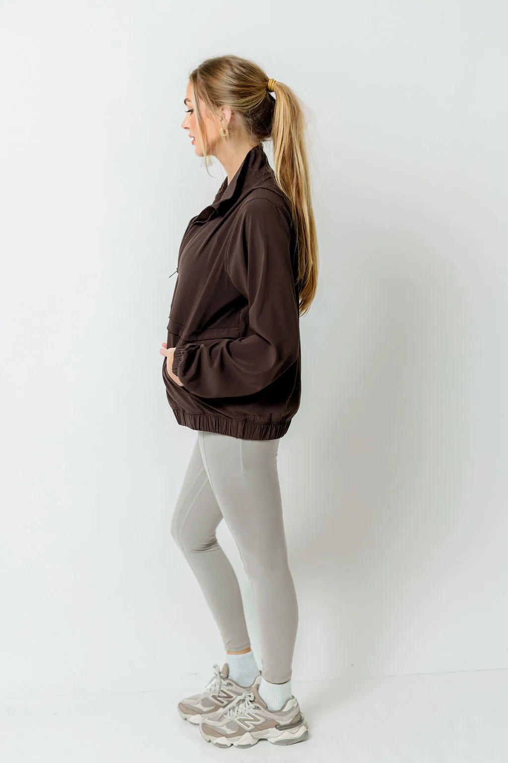 Atlas Crinkle Woven Quarter Zip Active Jacket in Espresso *Final Sale* sold by Worth Collective product image thumbnail 3