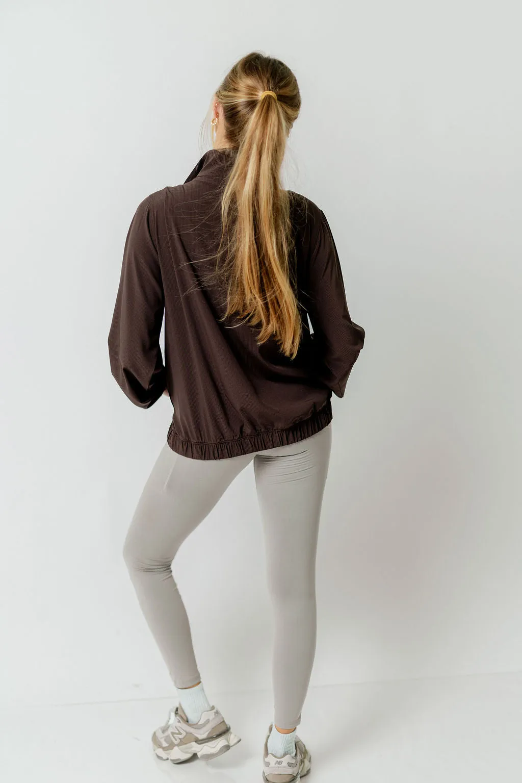 Atlas Crinkle Woven Quarter Zip Active Jacket in Espresso *Final Sale* sold by Worth Collective product image thumbnail 4