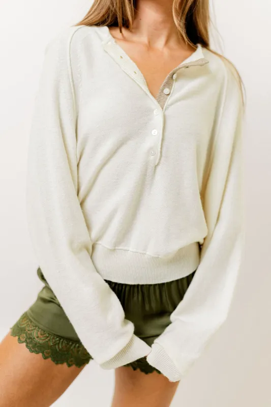 Leona Button Front Sweater in Cream/Cappuccino sold by Worth Collective