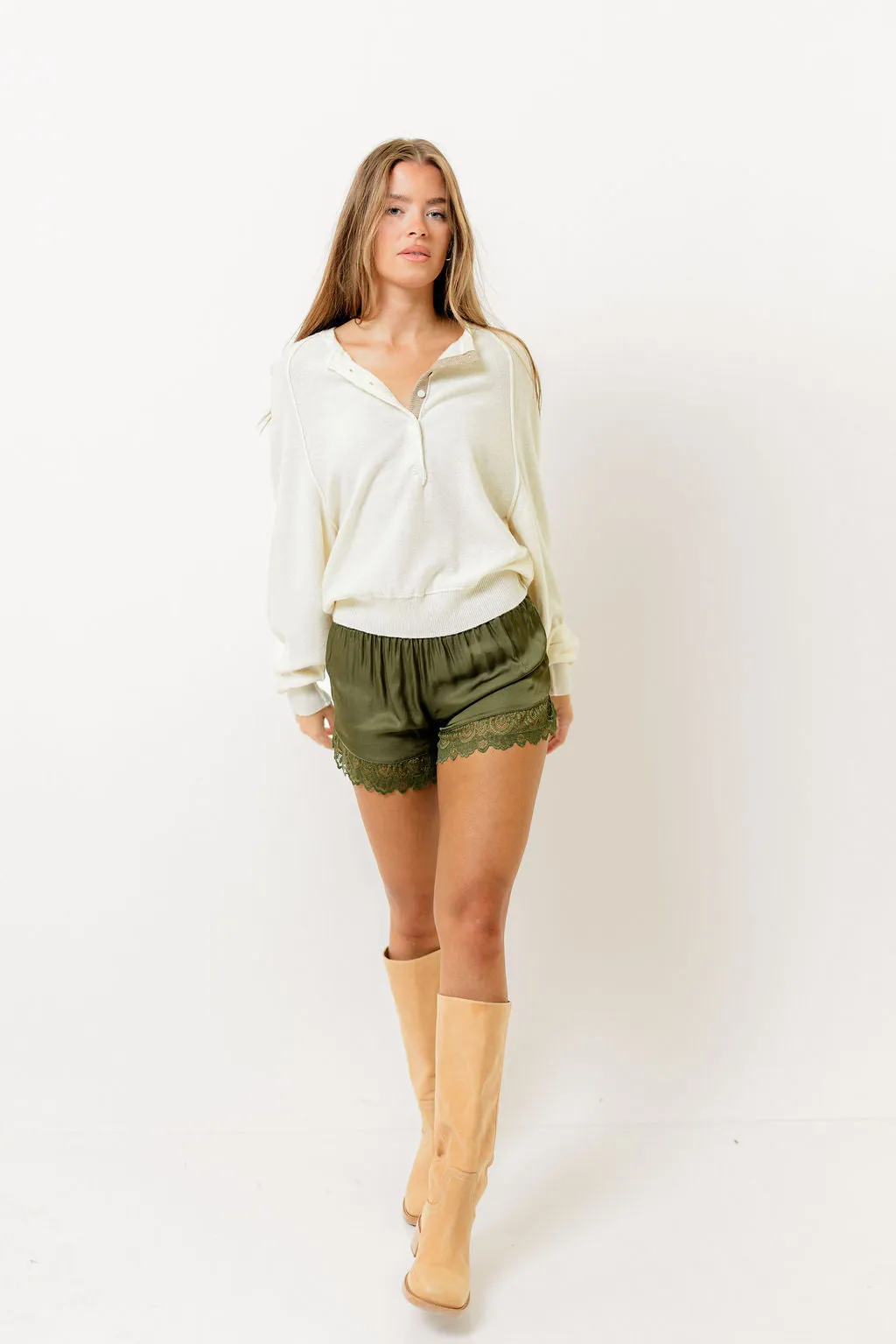 Leona Button Front Sweater in Cream/Cappuccino sold by Worth Collective product image thumbnail 3