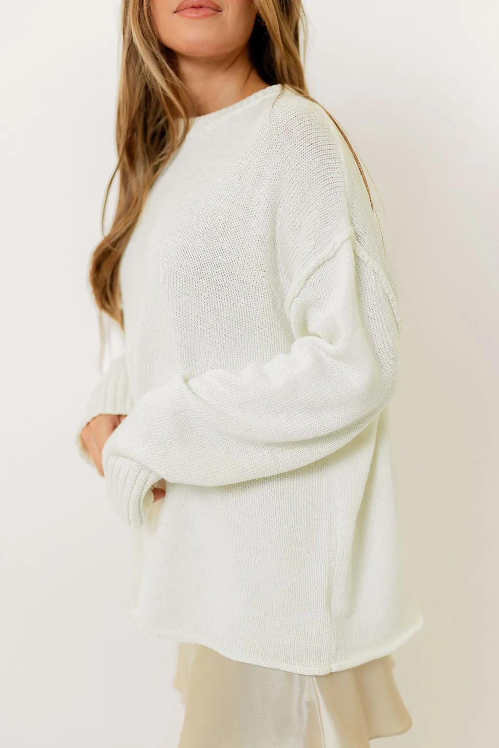 Luna Relaxed Boyfriend Fit Crew Neck Sweater in Cream sold by Worth Collective product image thumbnail 4