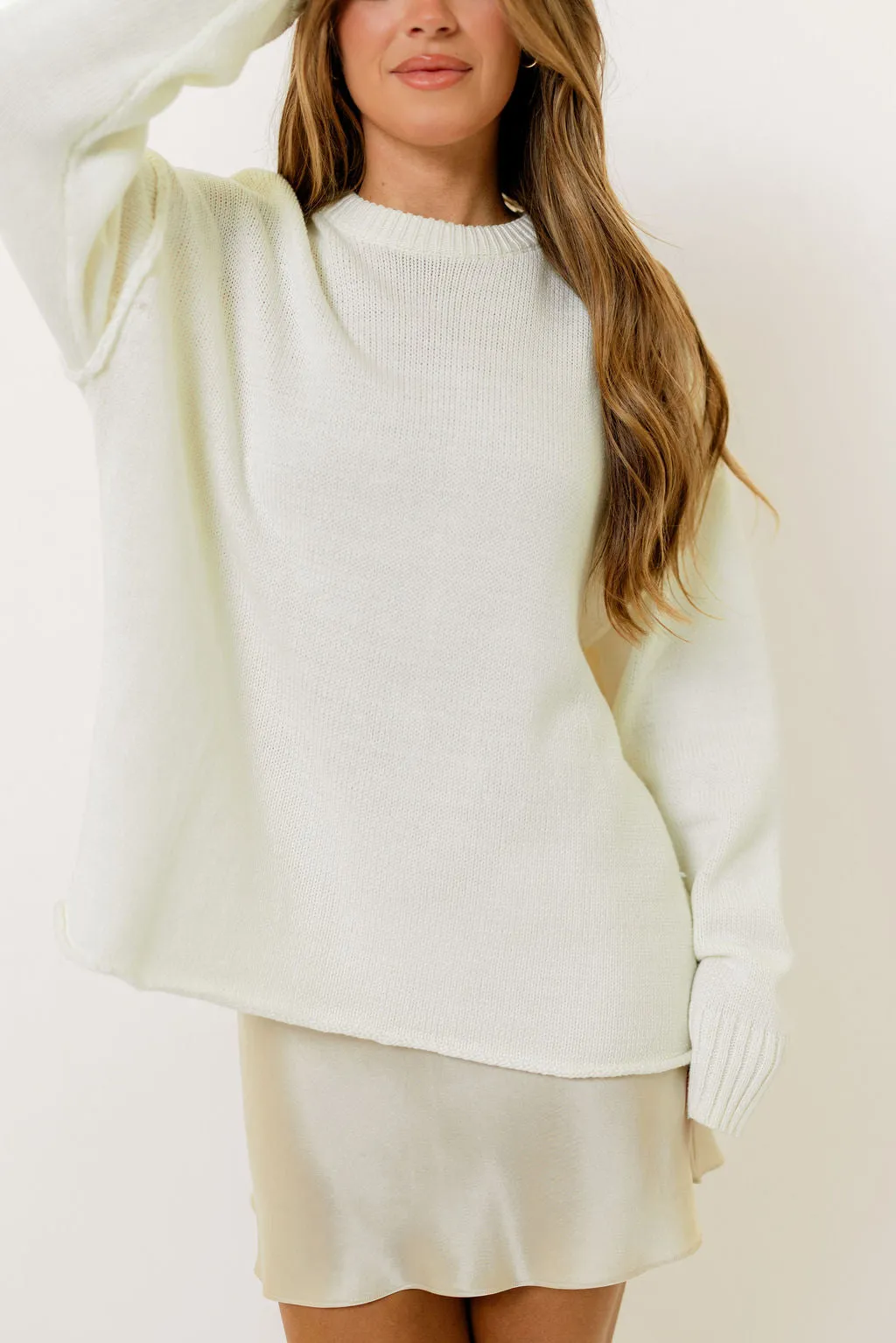 Luna Relaxed Boyfriend Fit Crew Neck Sweater in Cream sold by Worth Collective