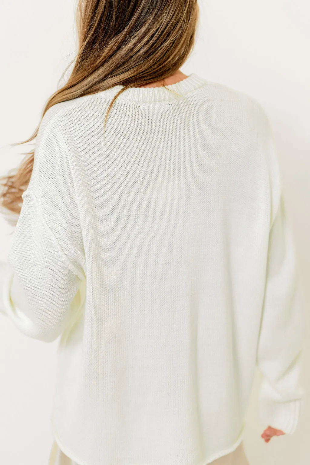 Luna Relaxed Boyfriend Fit Crew Neck Sweater in Cream sold by Worth Collective product image thumbnail 5