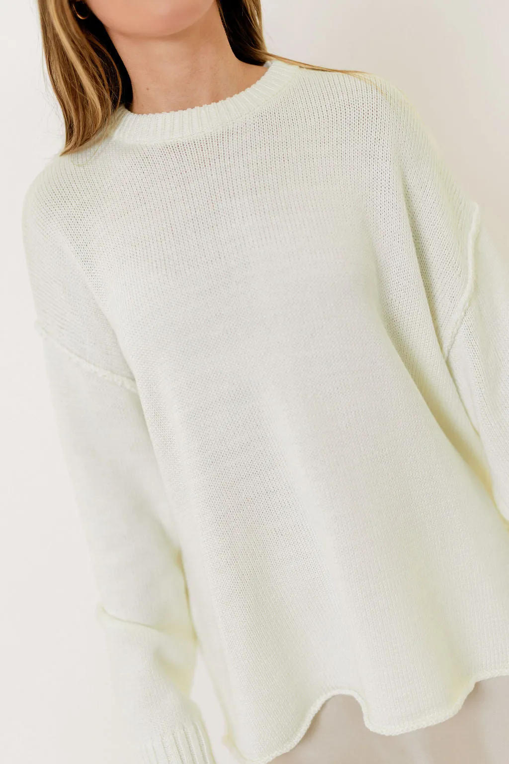 Luna Relaxed Boyfriend Fit Crew Neck Sweater in Cream sold by Worth Collective product image thumbnail 2