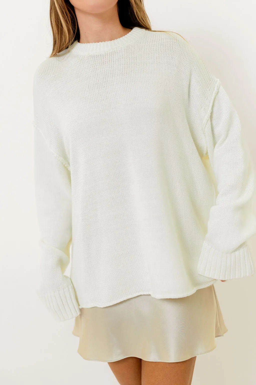 Luna Relaxed Boyfriend Fit Crew Neck Sweater in Cream sold by Worth Collective product image thumbnail 3