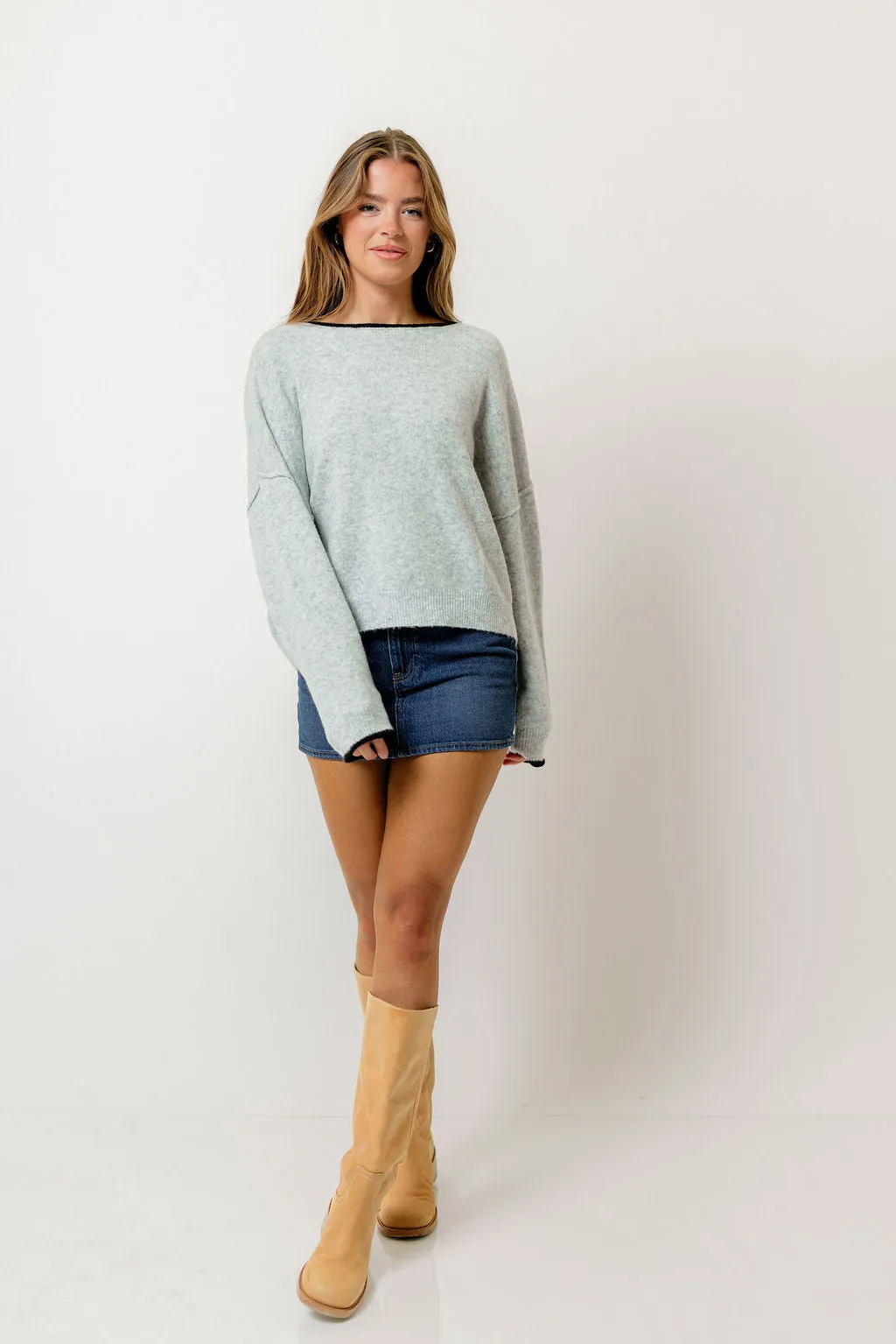 Meredith Relaxed Fuzzy Knit Sweater in Gray sold by Worth Collective product image thumbnail 3