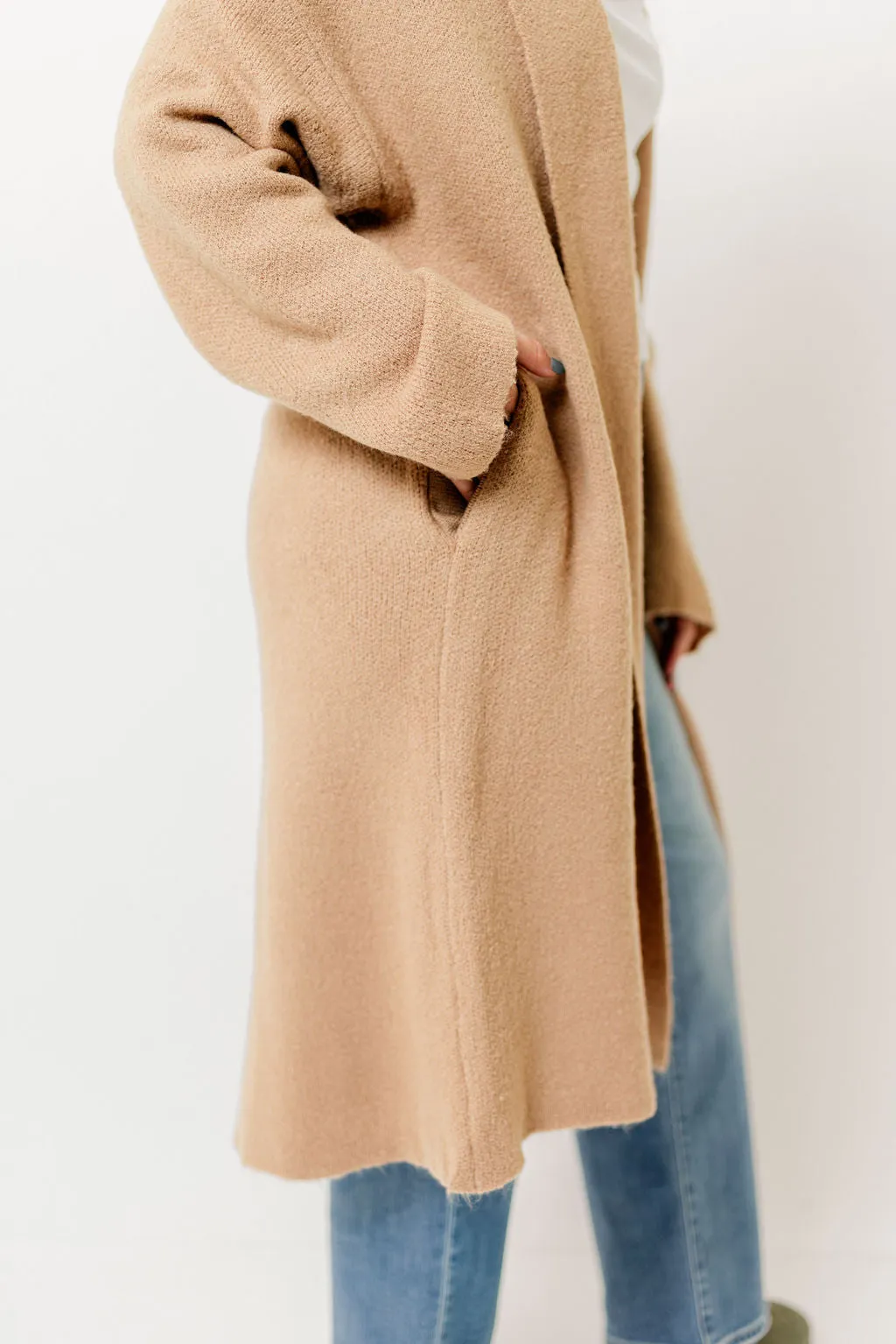 Misha Longline Open Front Duster Sweater in Dark Taupe sold by Worth Collective product image thumbnail 3
