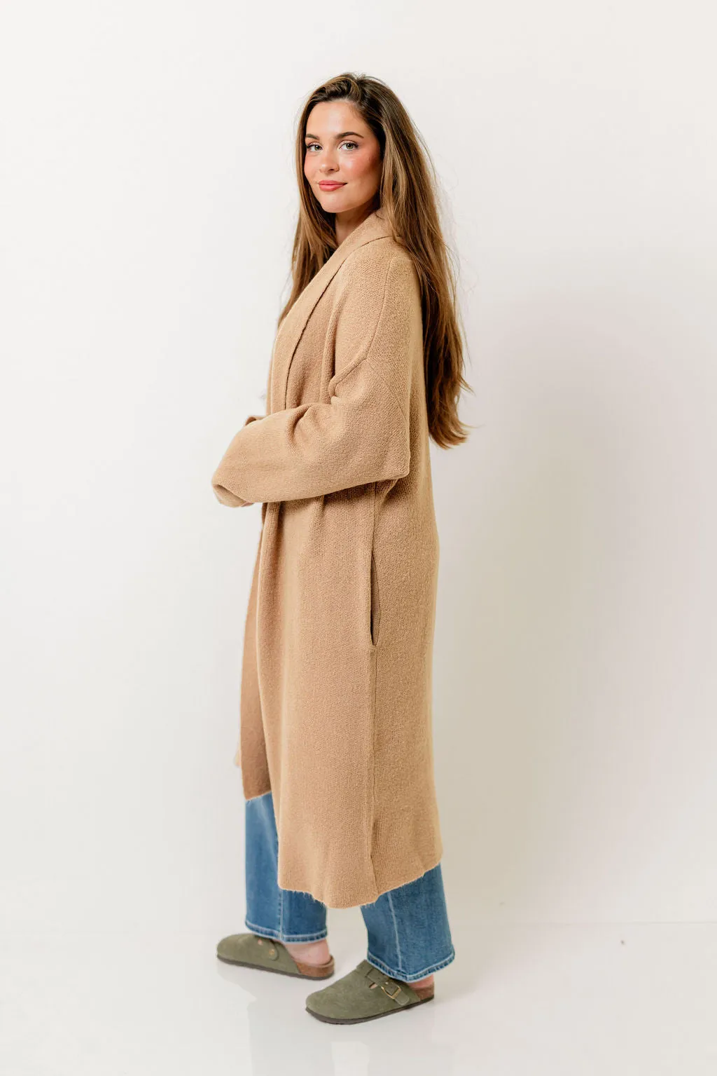 Misha Longline Open Front Duster Sweater in Dark Taupe sold by Worth Collective product image thumbnail 2