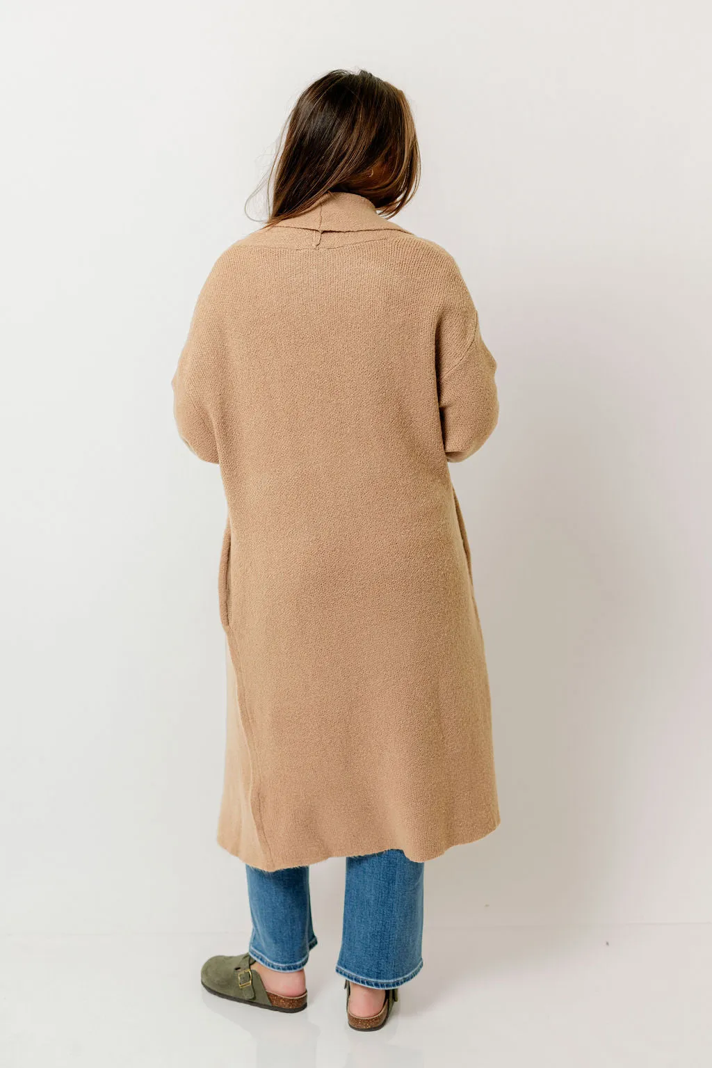 Misha Longline Open Front Duster Sweater in Dark Taupe sold by Worth Collective product image thumbnail 4