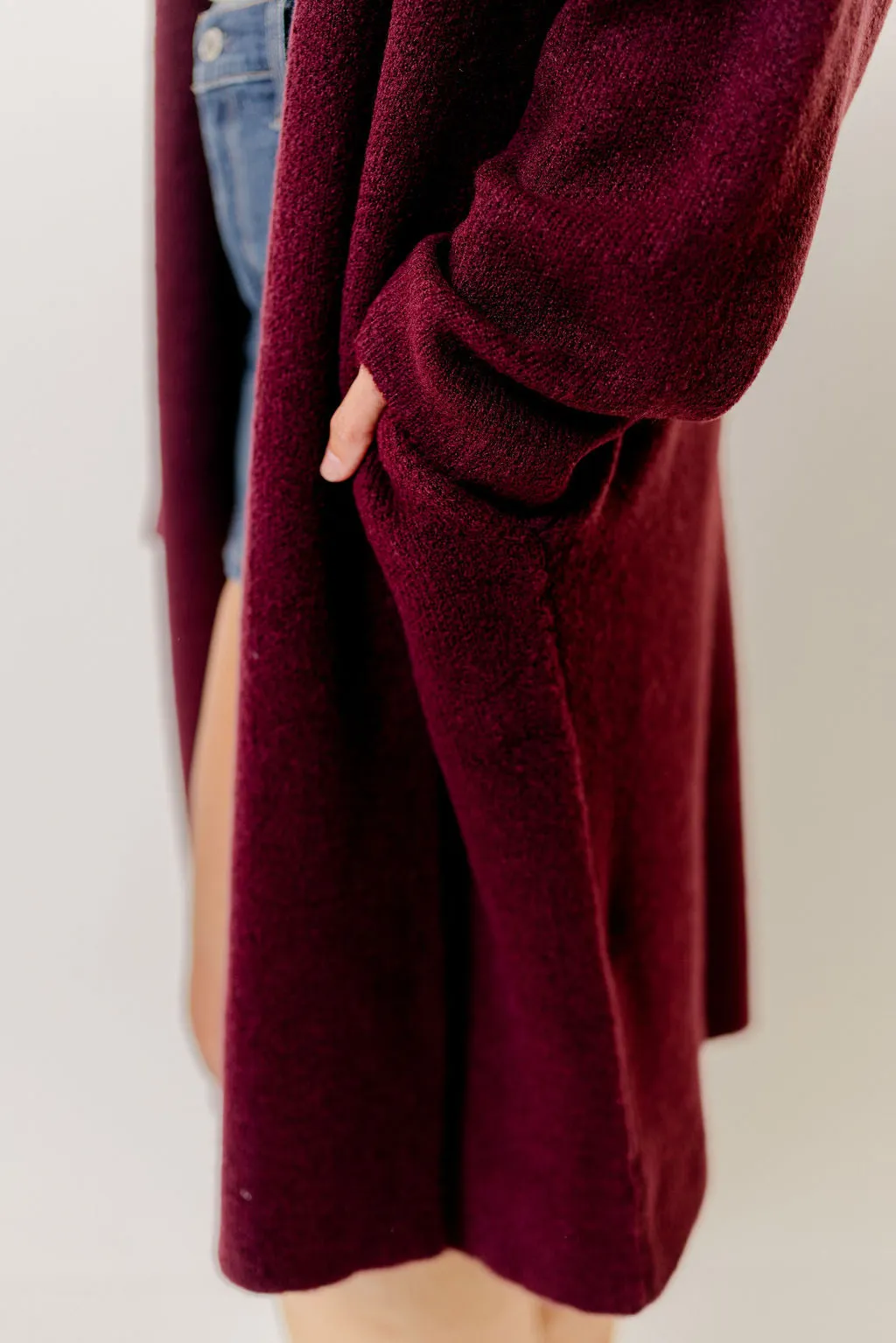 Misha Longline Open Front Duster Sweater in Dark Cherry sold by Worth Collective product image thumbnail 4
