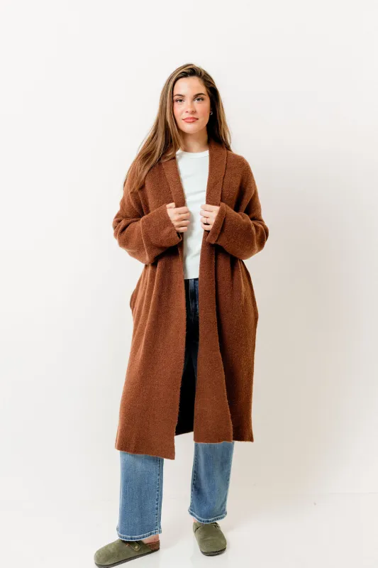 Misha Longline Open Front Duster Sweater in Chestnut sold by Worth Collective