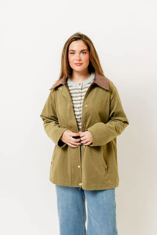 Tania Cotton Barn Jacket in Olive sold by Worth Collective