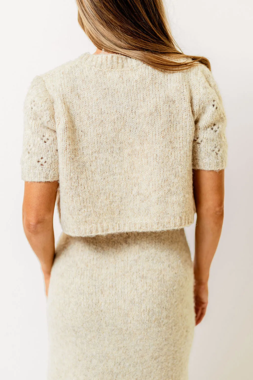 Meli Sweater Dress with Cropped Short Sleeve Cardigan in Oatmeal sold by Worth Collective product image thumbnail 5