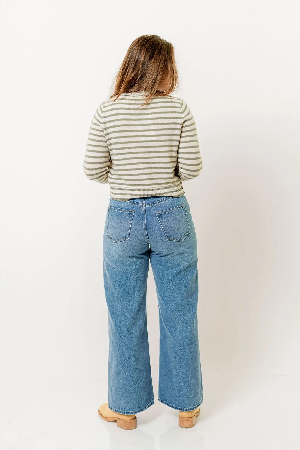 Rae Striped Cardigan Top in Olive/Oat/Grey sold by Worth Collective product image thumbnail 4